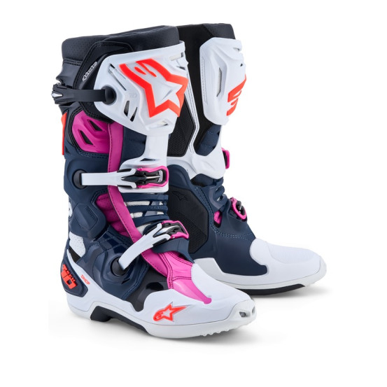 Bottes cross Alpinestars Tech 10 Supervented - Bleu Blanc Fuchsia