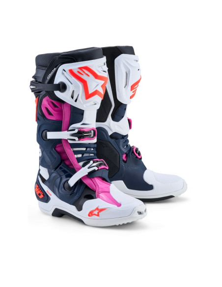 Bottes cross Alpinestars Tech 10 Supervented - Bleu Blanc Fuchsia