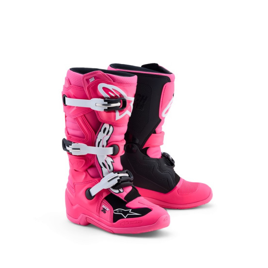 Bottes cross enfant Alpinestars Tech 7S - Rose Fluo Noir Blanc
