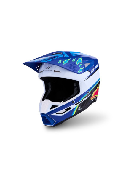Casque cross Alpinestars 2027 S-M3 Falcon - Bleu Blanc Noir Rose Fluo Jaune Fluo