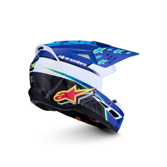 Casque cross Alpinestars 2027 S-M3 Falcon - Bleu Blanc Noir Rose Fluo Jaune Fluo