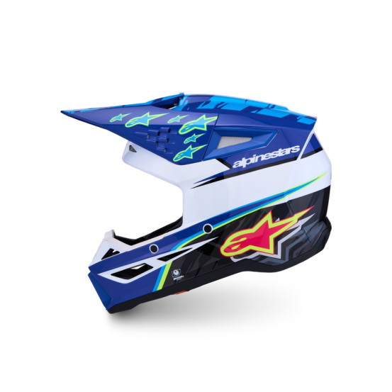Casque cross Alpinestars 2027 S-M3 Falcon - Bleu Blanc Noir Rose Fluo Jaune Fluo