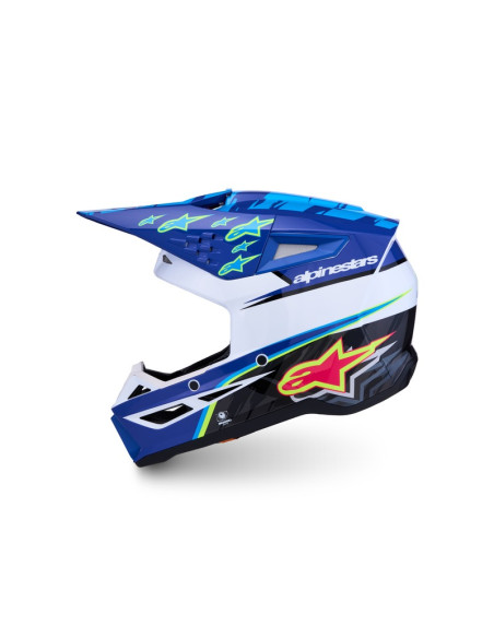 Casque cross Alpinestars 2027 S-M3 Falcon - Bleu Blanc Noir Rose Fluo Jaune Fluo