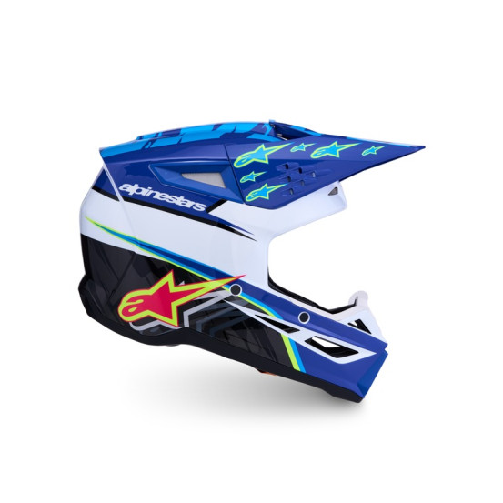 Casque cross Alpinestars 2027 S-M3 Falcon - Bleu Blanc Noir Rose Fluo Jaune Fluo
