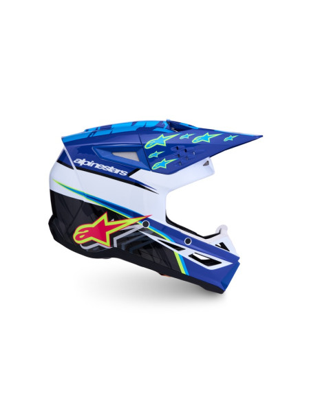 Casque cross Alpinestars 2027 S-M3 Falcon - Bleu Blanc Noir Rose Fluo Jaune Fluo