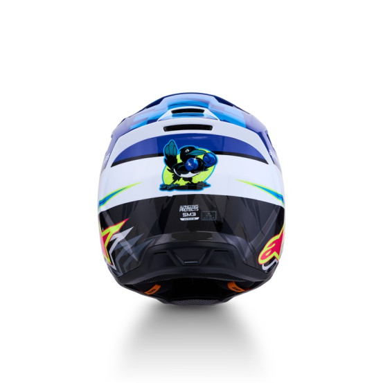 Casque cross Alpinestars 2027 S-M3 Falcon - Bleu Blanc Noir Rose Fluo Jaune Fluo