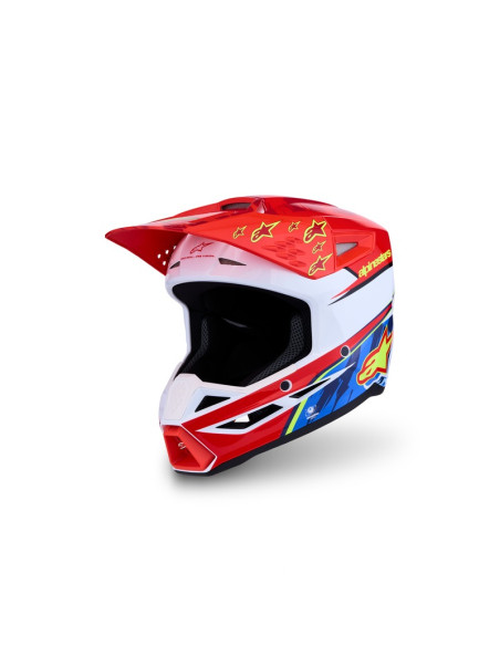 Casque cross Alpinestars 2027 S-M3 Falcon - Rouge Fluo Blanc Bleu Jaune Fluo