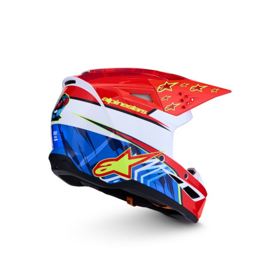 Casque cross Alpinestars 2027 S-M3 Falcon - Rouge Fluo Blanc Bleu Jaune Fluo