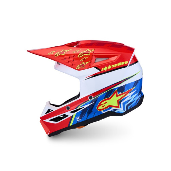 Casque cross Alpinestars 2027 S-M3 Falcon - Rouge Fluo Blanc Bleu Jaune Fluo