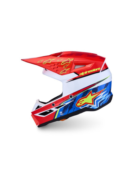 Casque cross Alpinestars 2027 S-M3 Falcon - Rouge Fluo Blanc Bleu Jaune Fluo