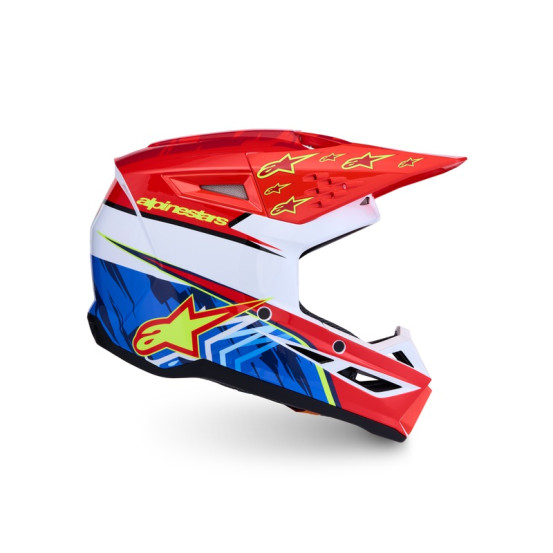 Casque cross Alpinestars 2027 S-M3 Falcon - Rouge Fluo Blanc Bleu Jaune Fluo