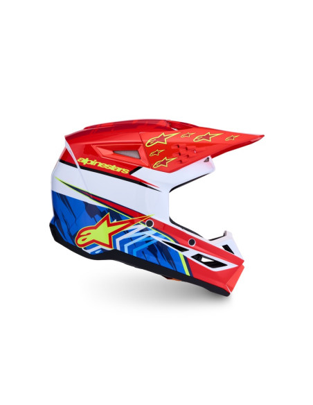 Casque cross Alpinestars 2027 S-M3 Falcon - Rouge Fluo Blanc Bleu Jaune Fluo