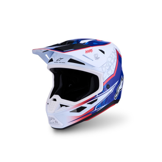 Casque cross Alpinestars 2027 S-M7 Blaster - Blanc Bleu Rouge