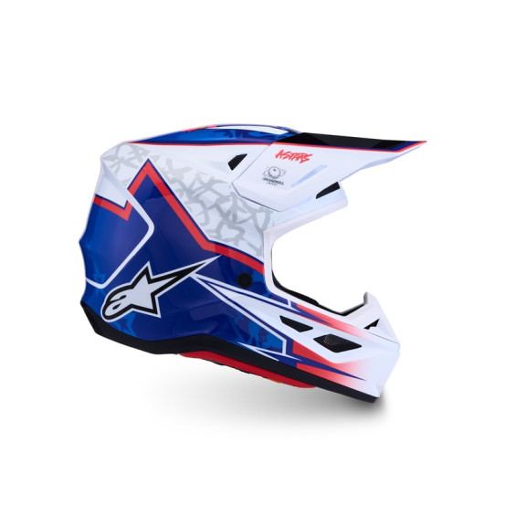 Casque cross Alpinestars 2027 S-M7 Blaster - Blanc Bleu Rouge