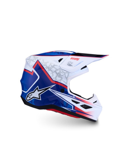 Casque cross Alpinestars 2027 S-M7 Blaster - Blanc Bleu Rouge