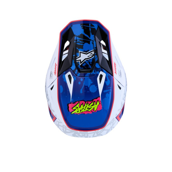 Casque cross Alpinestars 2027 S-M7 Blaster - Blanc Bleu Rouge