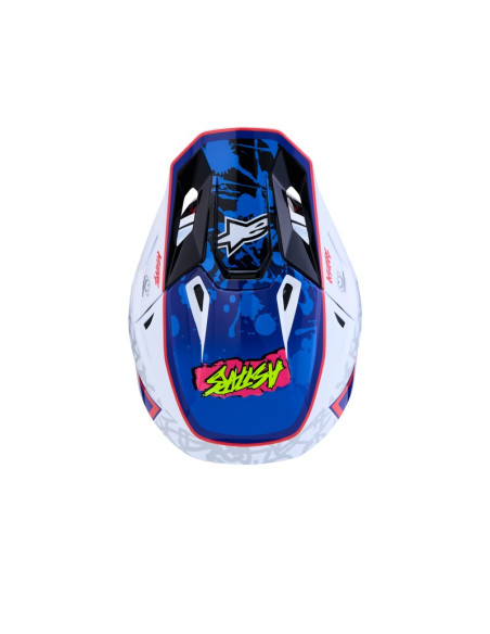Casque cross Alpinestars 2027 S-M7 Blaster - Blanc Bleu Rouge