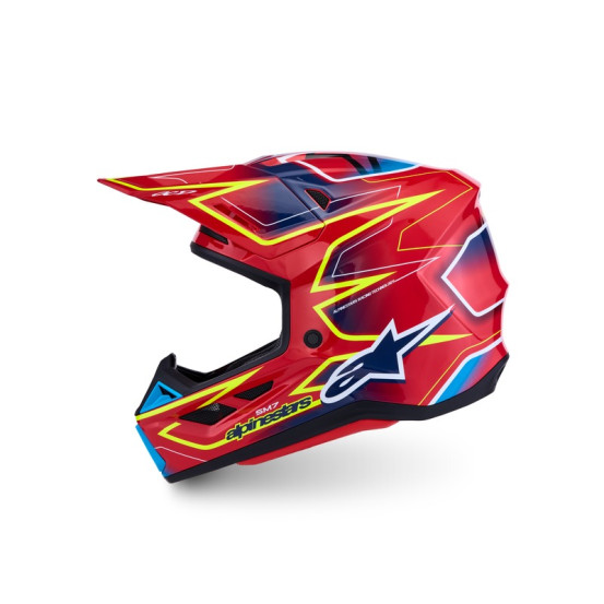 Casque cross Alpinestars 2027 S-M7 Cast - Rouge Jaune Fluo Bleu Fluo