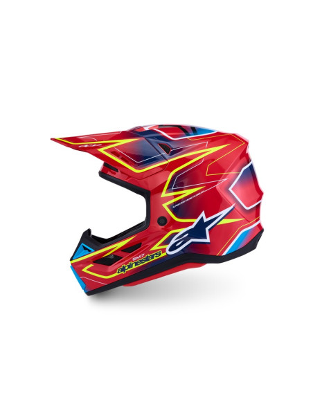 Casque cross Alpinestars 2027 S-M7 Cast - Rouge Jaune Fluo Bleu Fluo