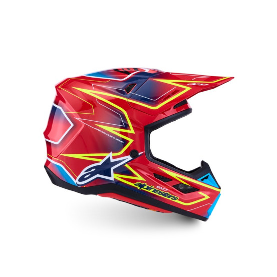 Casque cross Alpinestars 2027 S-M7 Cast - Rouge Jaune Fluo Bleu Fluo