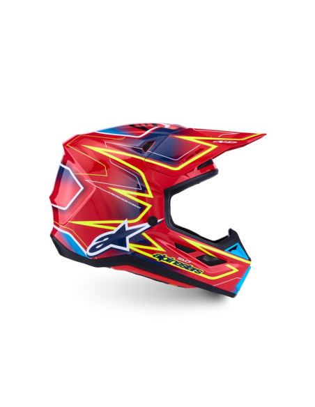 Casque cross Alpinestars 2027 S-M7 Cast - Rouge Jaune Fluo Bleu Fluo