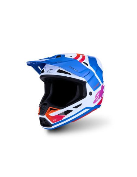 Casque cross Alpinestars 2027 S-M7 Core - Blanc Bleu Orange Rose