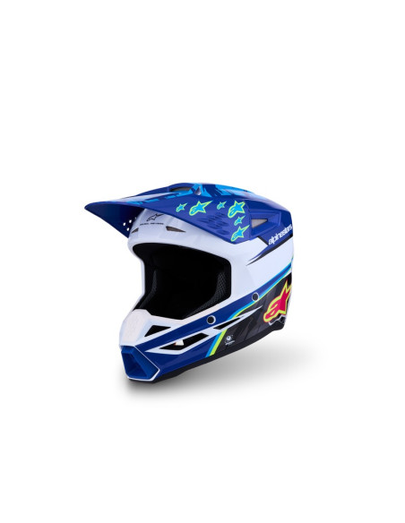 Casque cross enfant Alpinestars 2027 S-M3 Falcon  - Bleu Blanc Noir Rose Fluo Jaune Fluo