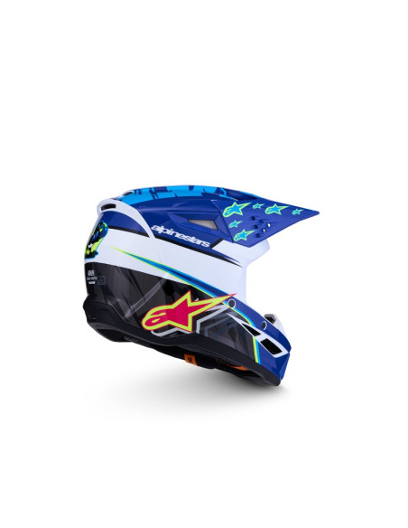 Casque cross enfant Alpinestars 2027 S-M3 Falcon  - Bleu Blanc Noir Rose Fluo Jaune Fluo