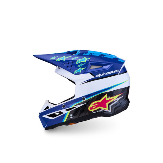 Casque cross enfant Alpinestars 2027 S-M3 Falcon  - Bleu Blanc Noir Rose Fluo Jaune Fluo