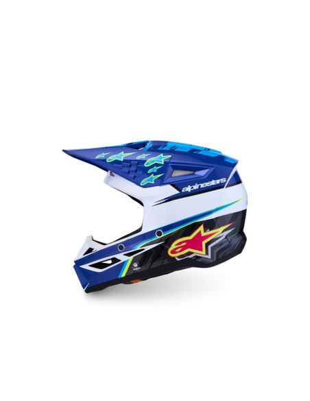 Casque cross enfant Alpinestars 2027 S-M3 Falcon  - Bleu Blanc Noir Rose Fluo Jaune Fluo