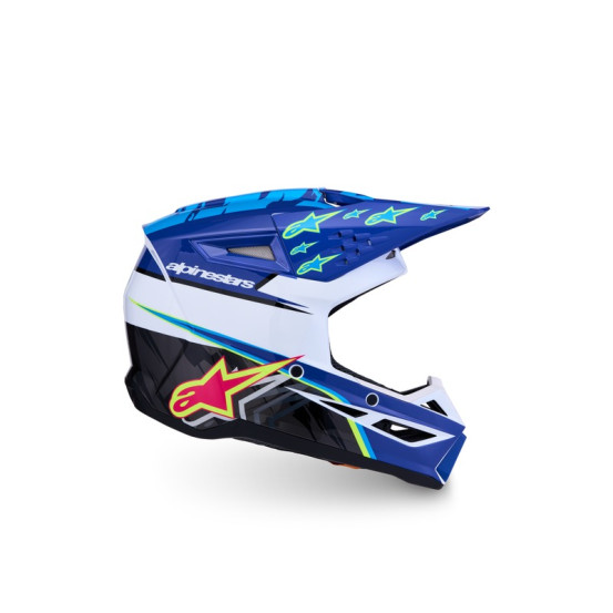 Casque cross enfant Alpinestars 2027 S-M3 Falcon  - Bleu Blanc Noir Rose Fluo Jaune Fluo