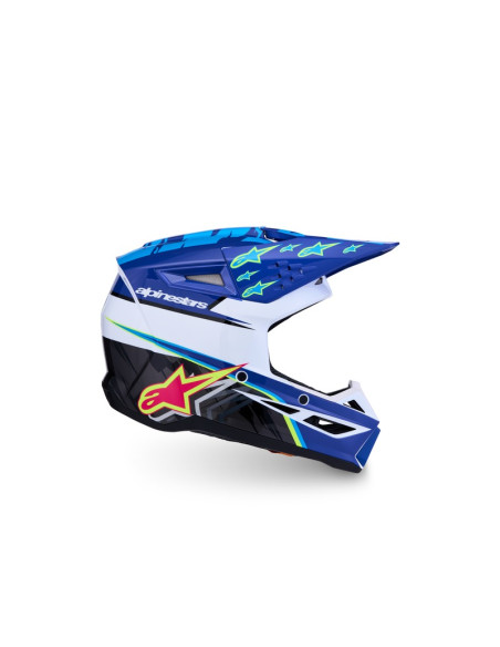 Casque cross enfant Alpinestars 2027 S-M3 Falcon  - Bleu Blanc Noir Rose Fluo Jaune Fluo