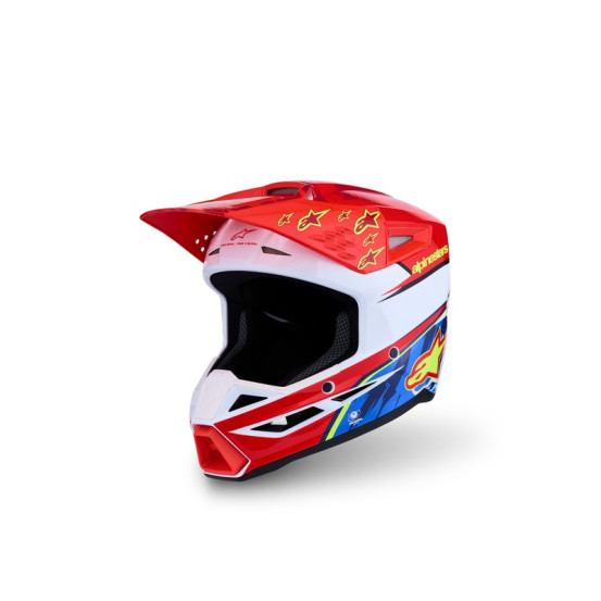 Casque cross enfant Alpinestars 2027 S-M3 Falcon  - Rouge Fluo Blanc Bleu Jaune Fluo