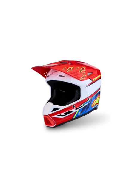 Casque cross enfant Alpinestars 2027 S-M3 Falcon  - Rouge Fluo Blanc Bleu Jaune Fluo
