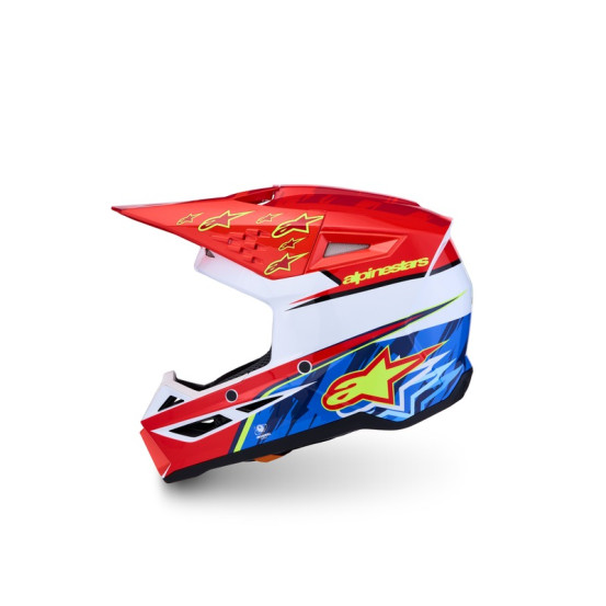 Casque cross enfant Alpinestars 2027 S-M3 Falcon  - Rouge Fluo Blanc Bleu Jaune Fluo