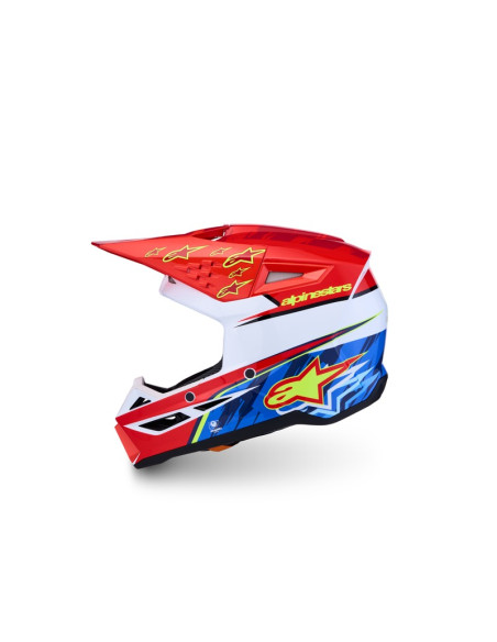 Casque cross enfant Alpinestars 2027 S-M3 Falcon  - Rouge Fluo Blanc Bleu Jaune Fluo