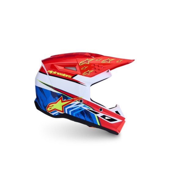 Casque cross enfant Alpinestars 2027 S-M3 Falcon  - Rouge Fluo Blanc Bleu Jaune Fluo