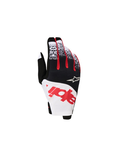 Gants cross Alpinestars Techstar - Noir Blanc Rouge Fluo