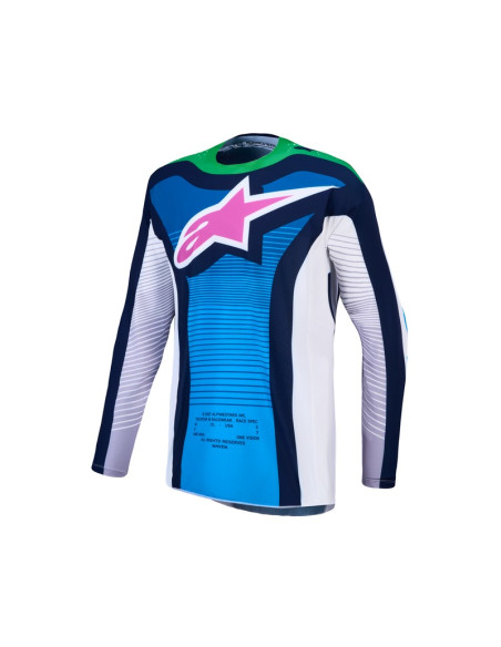 Maillot cross Alpinestars 2027 Techstar Maven - Blanc Bleu Vert Fluo