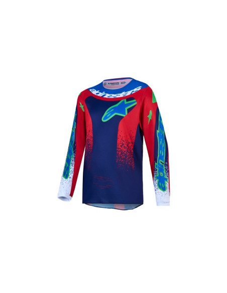 Maillot cross enfant Alpinestars 2027 Fluid Drag - Bleu Rouge Blanc