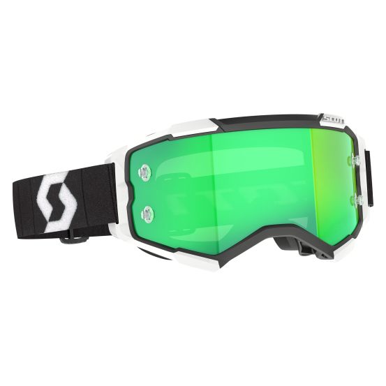 Masque cross Scott Fury Chrome Noir Blanc - écran iridium Vert