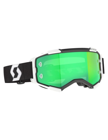 Masque cross Scott Fury Chrome Noir Blanc - écran iridium Vert