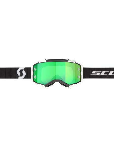 Masque cross Scott Fury Chrome Noir Blanc - écran iridium Vert
