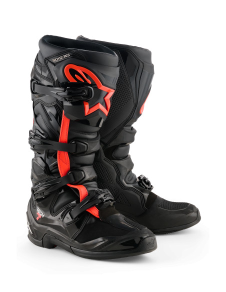 Bottes cross Alpinestars Tech 7 nouvelle génération - Noir Rouge Fluo
