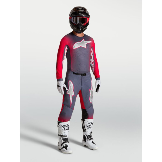 Tenue cross Alpinestars 2027 Supertech Hiten AFD - Gris Rouge Fluo Lila