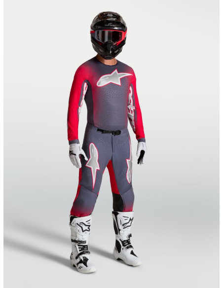 Tenue cross Alpinestars 2027 Supertech Hiten AFD - Gris Rouge Fluo Lila