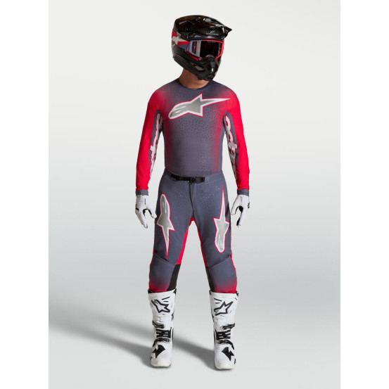Tenue cross Alpinestars 2027 Supertech Hiten AFD - Gris Rouge Fluo Lila