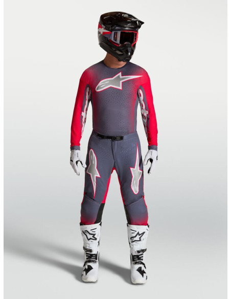 Tenue cross Alpinestars 2027 Supertech Hiten AFD - Gris Rouge Fluo Lila