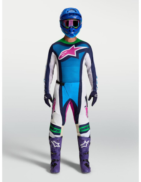 Tenue cross Alpinestars 2027 Techstar Maven - Blanc Bleu Vert Fluo