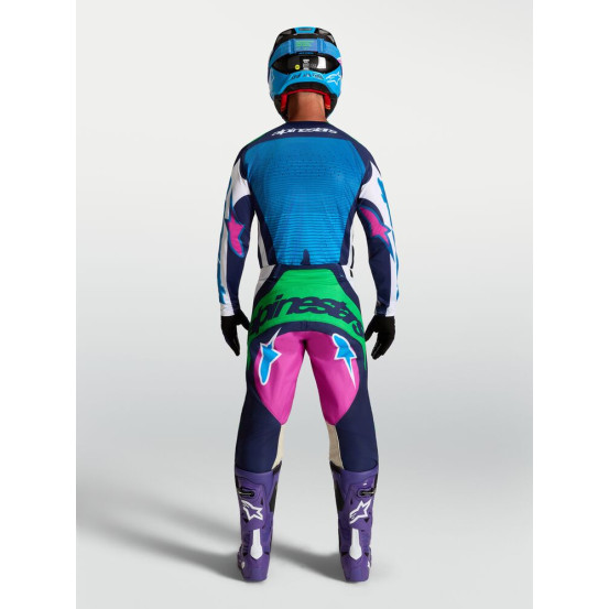 Tenue cross Alpinestars 2027 Techstar Maven - Blanc Bleu Vert Fluo